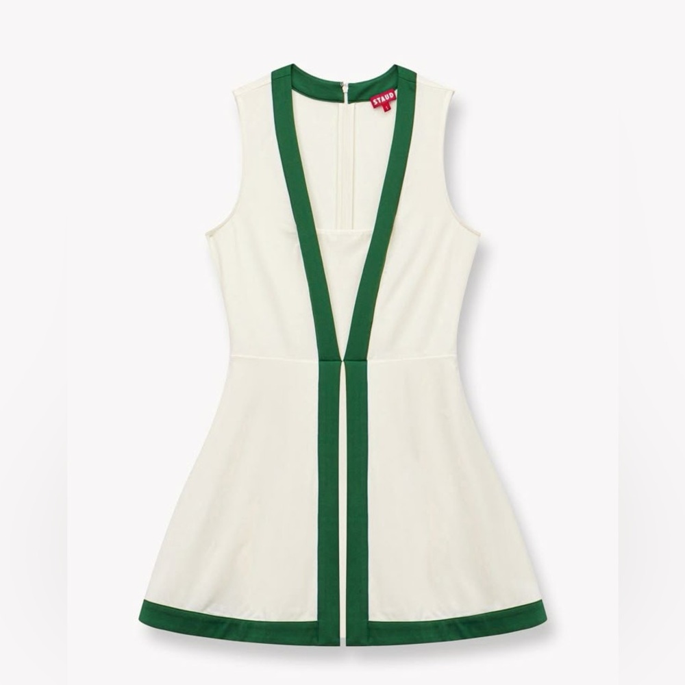 Staud Cross Court Tennis Dress. Pickleball dress. White and green